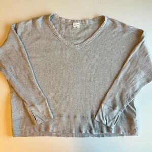 Aerie Gray Waffle Thermal Textured Oversized V-Neck Top Size M